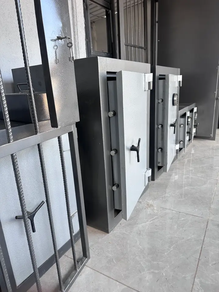 Shellmate safes with doors open, showing the steel locking bolts along the door edge